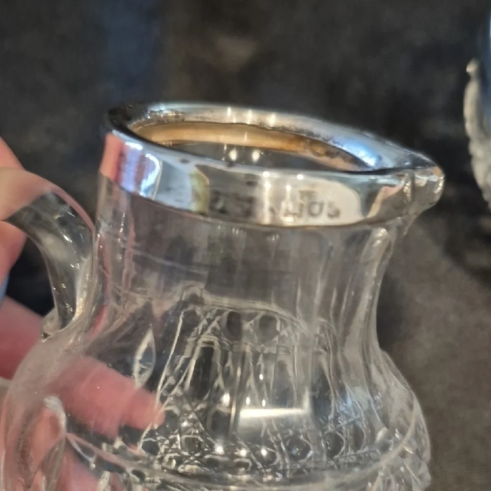 Vintage Sterling Silver Plated Crystal Cream And Sugar Set